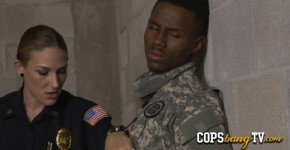 Interracial threesome with two horny police officers at a house in the hood looking for a BBC., BangzGa94