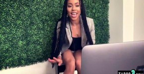 Small titted skinny ebony teen Kira Noir masturbating during watching porn, Quan343an