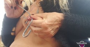 nippleringlover hot outdoor nipple stretching extreme nipple piercings with hooks, sontit
