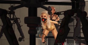 BDSM club. Hot sexy ball gagged blonde in restraints gets fucked hard by crazy midget in the lab, Ianton1