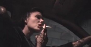 sexy brutal chick brunette erotic smokes in the car, vegastar