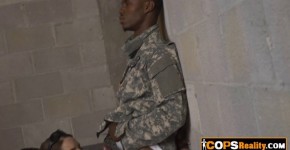 Fake black soldier is receiving a deep throat by two stunning big titty MILFs., Bourcops27