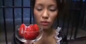 Nice Japanese Detained In Cell Eating Cum Coated Strawberry, Cordwasu