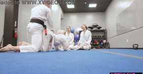 Teen karate hottie Bella Rolland and her BFFs struggling on a big cock, sondim