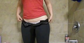 The girl pisses in the bathroom directly across the pants, greenjetta