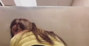 Who is this MILF Big Butt Latina Showing her Ass up Skirt in the Office Bathroom?, ranging