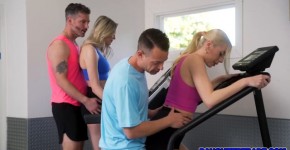 Kay Lovely and Amber Moore want to take care of their stepdads and so they take them into the gym for some workout joi, ristengo