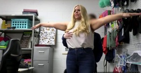 BBW milf Karen Fisher offers her voluptuous body to security officer Jett if he lets her go for stealing jewelry in the store an