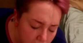 Pink haired college lady gets a big cum on the face cumshot, missmaya