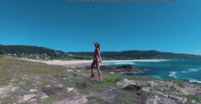 Russian Girl Sasha Bikeyeva - Spain Galicia beach Doninos. Perfect body naked nudist girl teasing and dancing on the coast of th