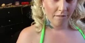 Chubby Blonde with big tits sucking black cock, amateurobin