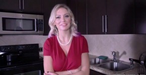 Blonde shoplifter MILF Kenzie Taylor got caught and blackmailed by stepson and performs a handsfree blowjob while wearing handcu