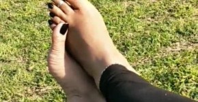Indian desi bhabhi showing her long toenails in black nailpolish at public, Evie74M546ae