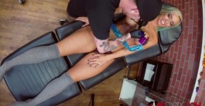 Busty blonde Vanessa Sky gets tattooed then fucked, atowen