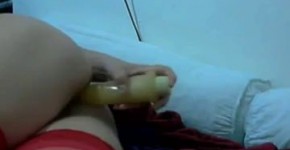 Slut Wearing Red Stockings Masturbates, TenseDonut