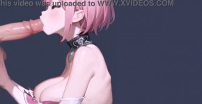Sakura-Like Pink-Haired Anime Girl Gives Sloppy Deepthroat to Huge, Hairy Cock - Loop, lisente