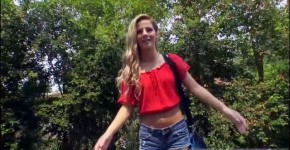 Flirtatious blonde Bella Rose gets a help and fucks dude outdoors, SaraBigTit