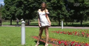 Sabrina Pleasantry amateur girl in a short dress walks on the street, iamamonster