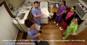 Student Nurses Lenna Lux, Angelica Cruz, & Reina Practice Examining Each Other 1st Day of Clinicals Under Watchful Eye Of Do