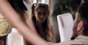 Dirty stepdad fucked petite stepdaughter Emily Willis and her sexy friend, Fithan