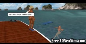 Two sexy 3D cartoon honeys suck and fuck a stud on a boat, Soph4mah