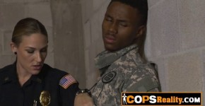 Slutty female cops are deep throating a fake soldier's BBC., Bourcops27