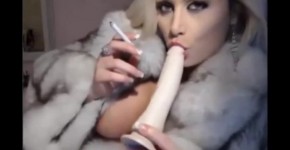 Trisha Annabelle smoking on webcam fur coat, whynotgirl