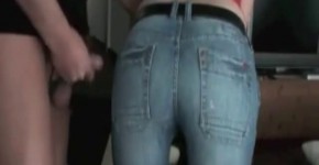 Kinky husband strokes to her hot ass in tight jeans and spews his cum, rockyrickydicky