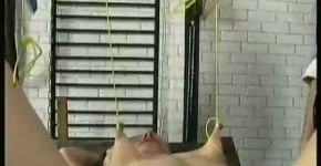 Horny slave gets her nipples of her tiny tits tied with a rope and gets heavy weights on them, Fredrica467