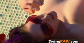 Oral sex in a pool party for a petite swinger brunette., use1sso