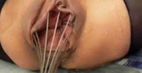 Wire whisk stretches her vagina cunt closeup, PanMan