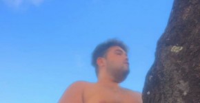 young chubby guy goes to the beach to masturbate and caress his giant breasts, istatour