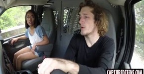 Slim thai Brunette teen Aria Skye drilled in the van by big hard stud, Oreleababe