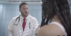 Tiny ebony teen Kira Noir went to a clinic and let this hot doctor examined her tight pussy and fucked by his giant black dick.,