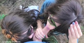Outdoor Blowjob, Cum in mouth, Сum kissing girls - Threesome ffm Amateur Step Sisters Moore, omyomiow