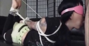 Asian whore blindfolded, gagged and used as a cum dumpster, hotbabywendy