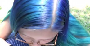 Blue hair and glasses Little Mina in park blowjob with doggystyle creampie, ladadance