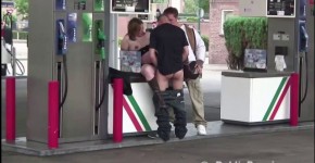 Very pregnant woman is fucked in public sex threesome orgy at a gas station, Hintyn