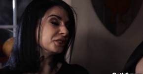 Busty goth babe Ivy Lebelle loves getting fucked in both her tight pussy and ass until she ends with a load of cum on her big ti