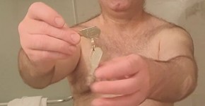 Nude Martin Lavallée is now locked in chastity! How long he should have his small penis caged?, tenden