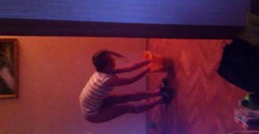 Amateur filming teen girl washes floors to the music, royboyday