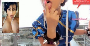 PUBLIC JOI jerk off instructions in the balcony, hot Chun li cosplay big butt girl teasing and dirty talking with cumming countd