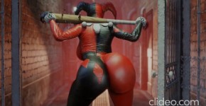 Harley Quinn shaking her bubble booty, assent