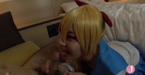 [HentaiCosplay] Beautiful blonde haired cosplayer in uniform, Ichika Ayamori, gives a thick blowjob! She finishes with a hand jo