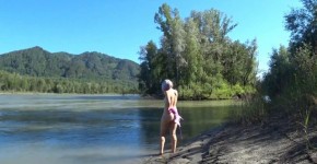 Gorgeous big butt and hairy pussy outdoors in public places. Curvy MILF walks in nature. Nudist. Exhibitionist. Amateur fetish. 