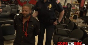 Barberman at a barbershop gets arrested and obligated to fuck two fat horny milf dressed as cops., Melan25Har