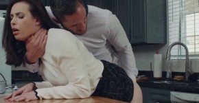 Flirty assistant seduces her boss husband in the kitchen and started a quick sex with him while her boss is busy in her office.,