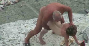 Old man fucks young girl hard on a rocky beach, tabaway