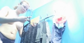 Dressing room. Hidden camera. Russian girl with big boobs and nipples, Cur23t3neya