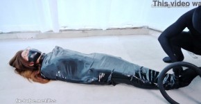 asian latex catsuit lady bondage in sleeppack, dofingar